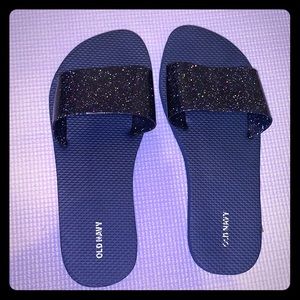 Navy blue sparkle slides